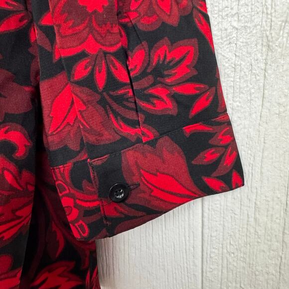 Catherines Button Front Red Black Floral Shirt Size 2X Dark Romantic 22/24W - Picture 2 of 6